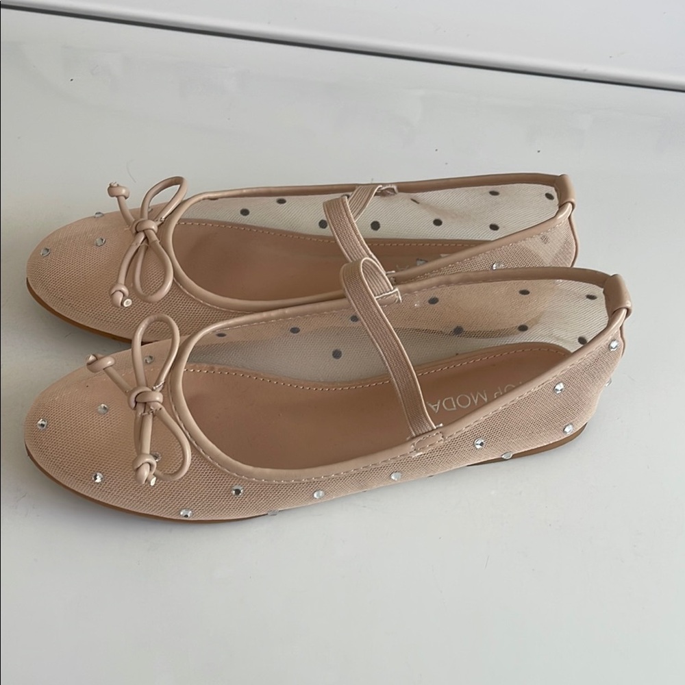 Women's Beige Ballet Flats with Rhinestones